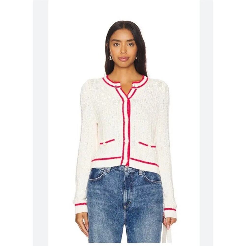 525 Laurel Crew Neck Trophy Cardi in Sea Salt Multi XS Cardigan Sweater